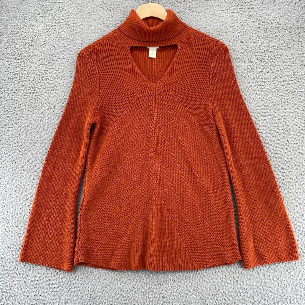 Chico's Rust Orange Ribbed Turtleneck Sweater with Cutout